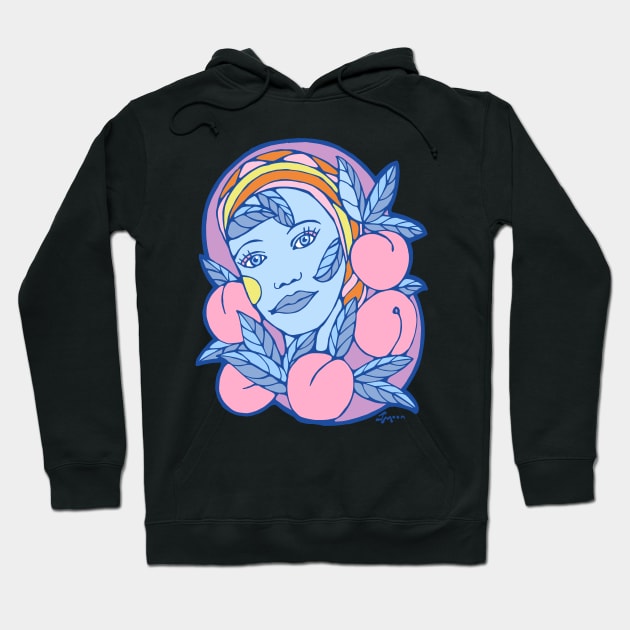 Blue Girl With Pink Peaches Hoodie by Julia Moon